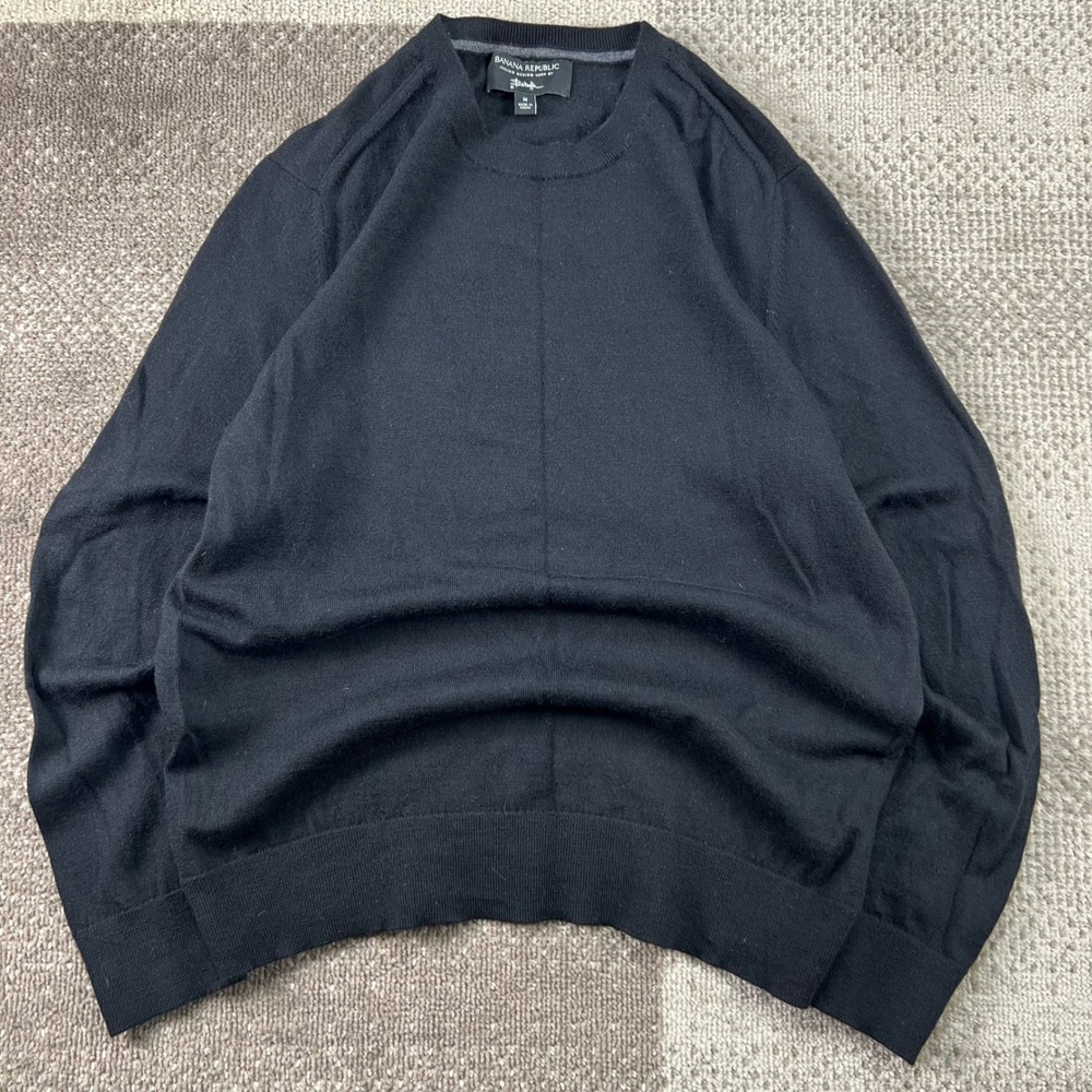 Banana Republic Mens Black Italian Merino Wool Crewneck Sweater Medium